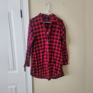 Ralph Lauren Red Black Plaid Buffalo Button Long Sleeve Cotton Flannel Dress